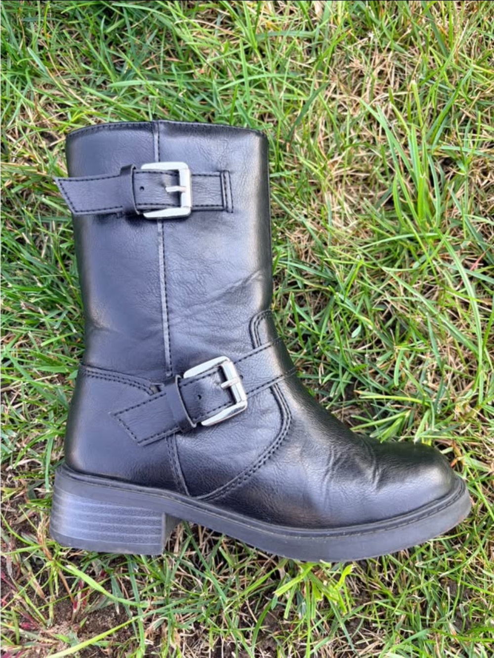 Old Navy Girls Black Moto Boot w Buckle